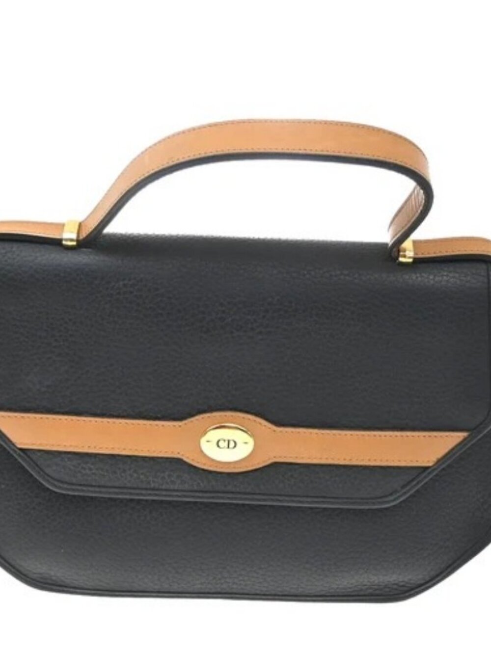 CHRISTIAN DIOR CD Logo Hand Bag Leather Black Brown GHW France 60KD376
